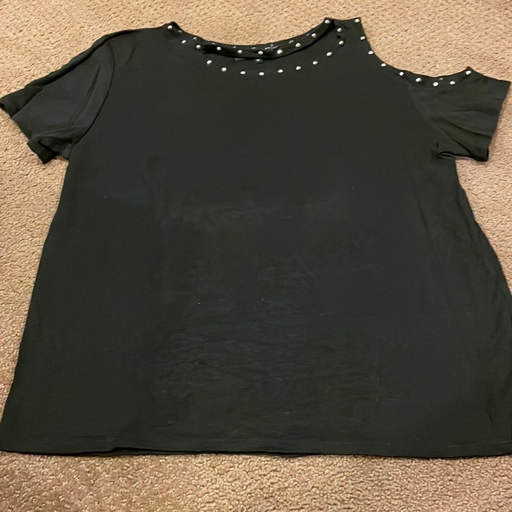 Generation Love Women’s Black Short-Sleeve Cold Shoulder Studded Top